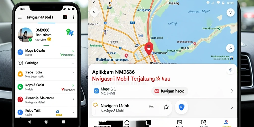 Antarmuka DMD686 menunjukkan rute navigasi mobil yang jelas dan informatif.