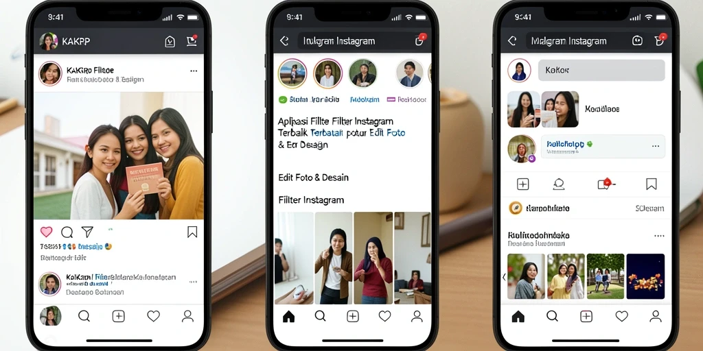 Antarmuka aplikasi KAKRP dengan koleksi filter Instagram yang menarik.